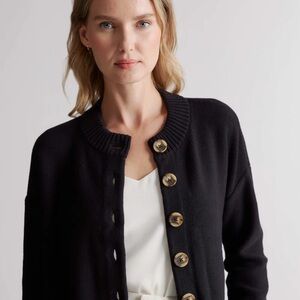 Quince Black Women's Cardigan with Button Detail
